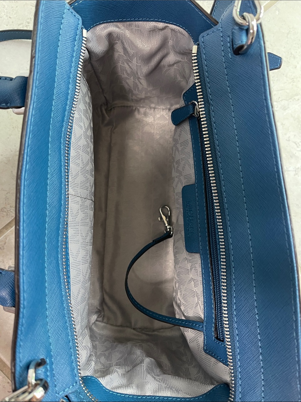 Michael Kors Two-Tone Blue Chevron Satchel - Picture 2 of 11